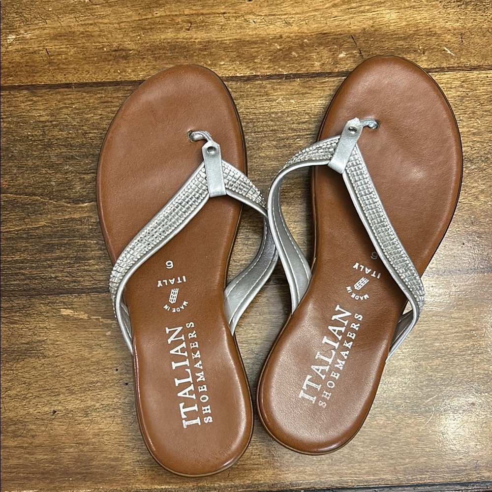 Italian Shoemakers Silver and Brown Sandals Casual Summer Footwear